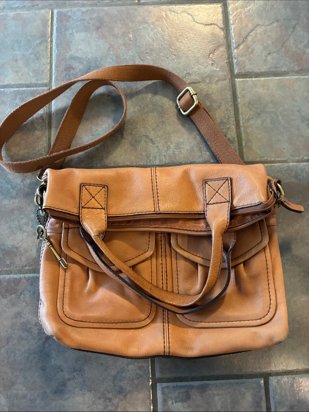 Fossil Convertible Crossbody Satchel in Tan Brown
